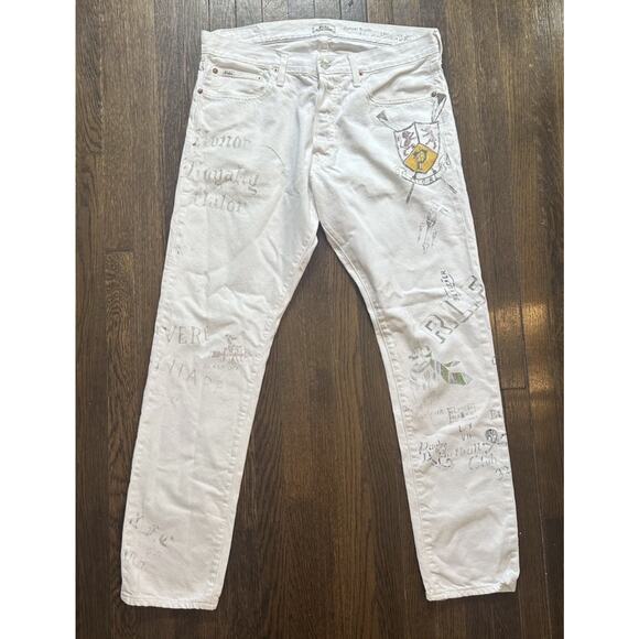 Polo Ralph Lauren White Jeans RRL Sullivan Slim Graphic Men 34 x 32 Fast Ship